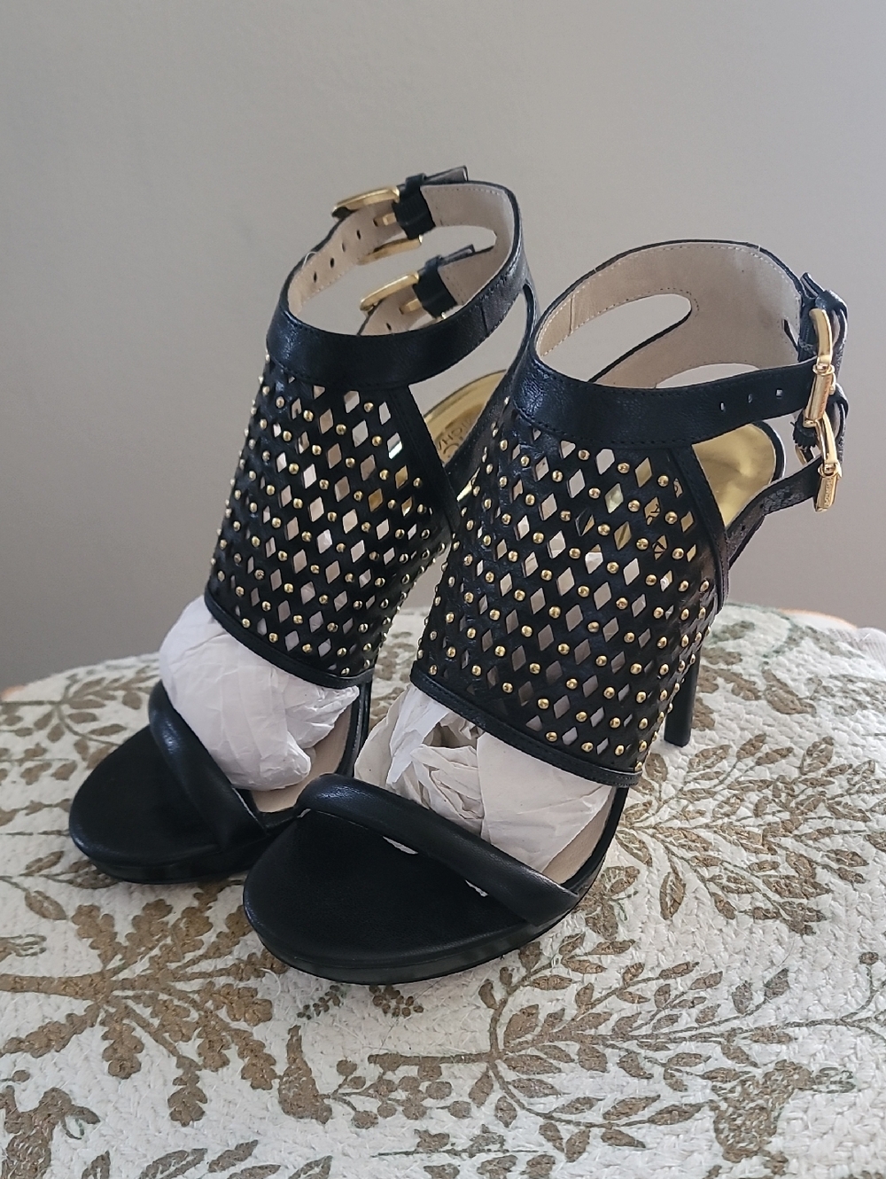 Women’s Black Studded High Heel Sandals